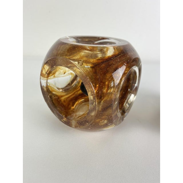 Set of 2 Cubic Murano Glass Wall Lamps, 1970s Intact and in good condition. Amber Murano glass, metal frames. E14 Lamp...