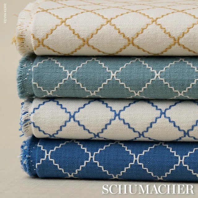 Not Yet Made - Made To Order SAMPLE - Schumacher X Mark D. Sikes Maggie Lattice Fabric In Cobalt For Sale - Image 5 of 5