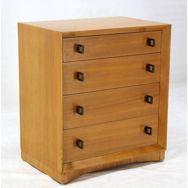 Pair of Mid-Century Modern Blonde Bachelor Chests with Heavy Brass Hardware For Sale - Image 9 of 10