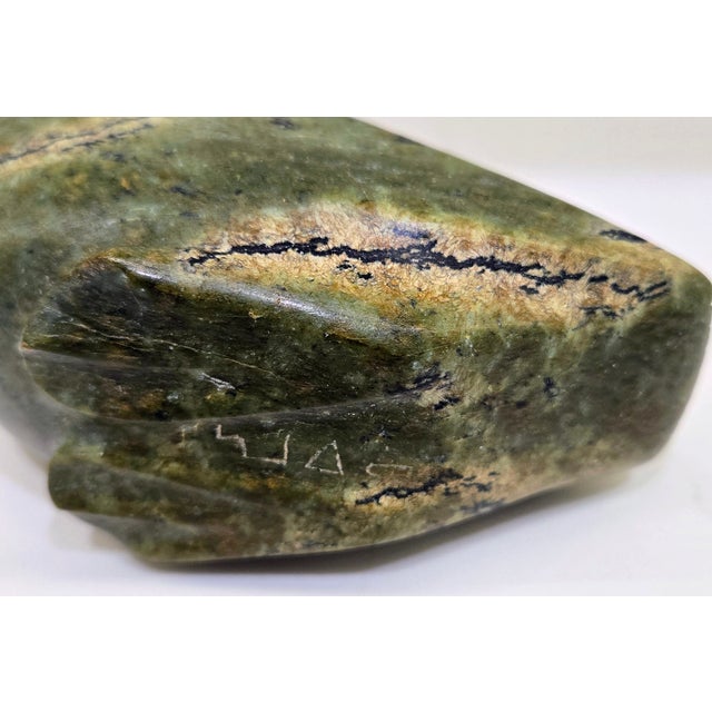 Green Mid-Century Inuit Soapstone Bird Sculpture, Hand-Carved & Signed in Syllabics For Sale - Image 8 of 9