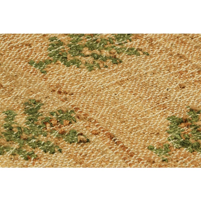 Contemporary Rug & Kilim's Block Print Flatweave Rug in Beige with Green Floral Patterns - 12x16 For Sale - Image 3 of 4