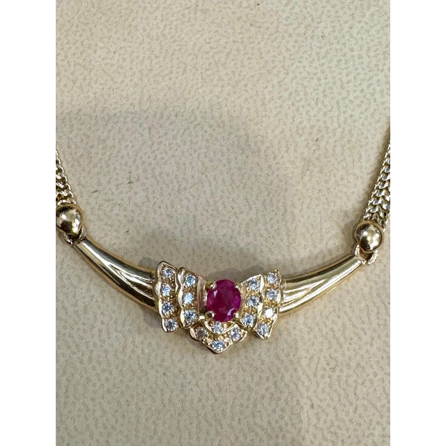 Red Natural Oval Ruby & Diamond Pendant Necklace 14k Yellow Gold, 15 Inch Long For Sale - Image 8 of 8
