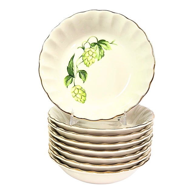 Gold Rimmed Hops Dessert Bowl- Set of Eight For Sale