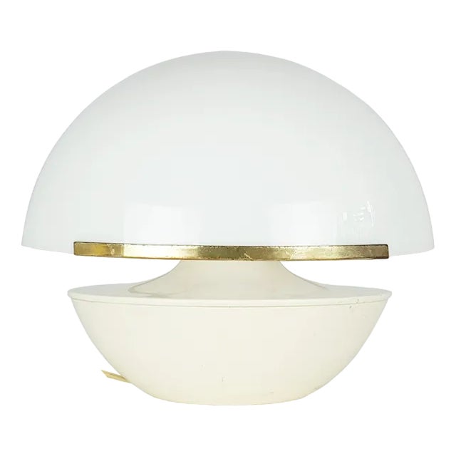 Italian Aluminium and Brass Table Lamp with Acrylic Glass Shade, 1960s For Sale
