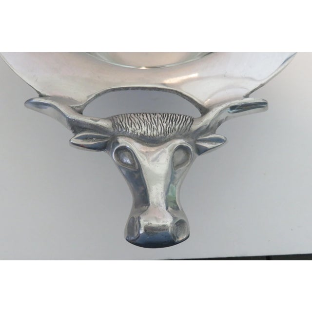 American Longhorn Pewter Serving Platter Bowl Display W Steer Head Handles Large 3d For Sale - Image 3 of 10