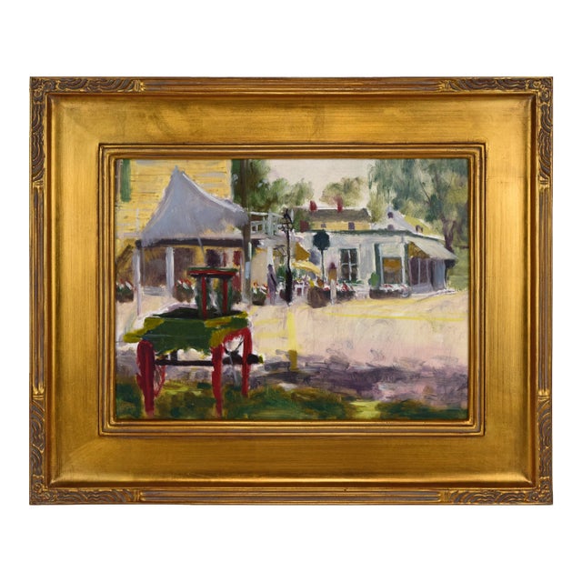 Vintage American Impressionist Landscape/Cityscape Painting of a Downtown by Harry Barton For Sale
