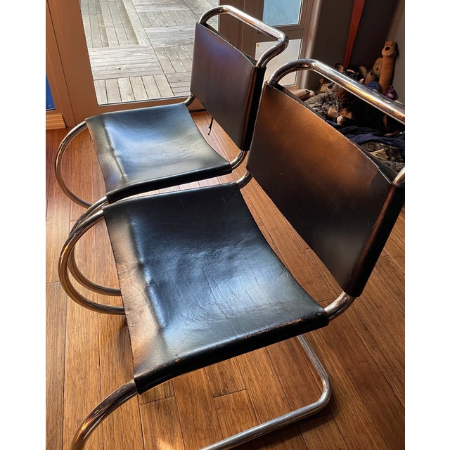Mid-Century Modern Pair of ca.1980 Attributed to Mies van der Rohe Mr10 Dining Chairs For Sale - Image 3 of 18