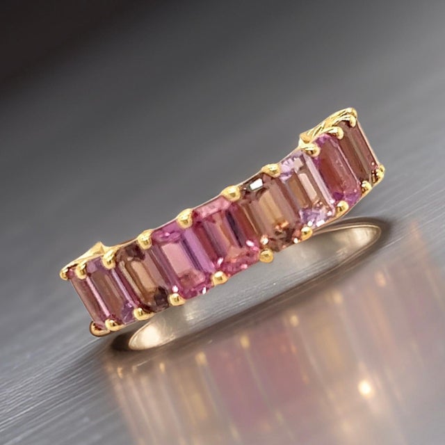 Natural Multi-Shade Sapphire Ring 14k Rose Gold 4.20 TCW Certified, Size 6.5 For Sale - Image 12 of 13