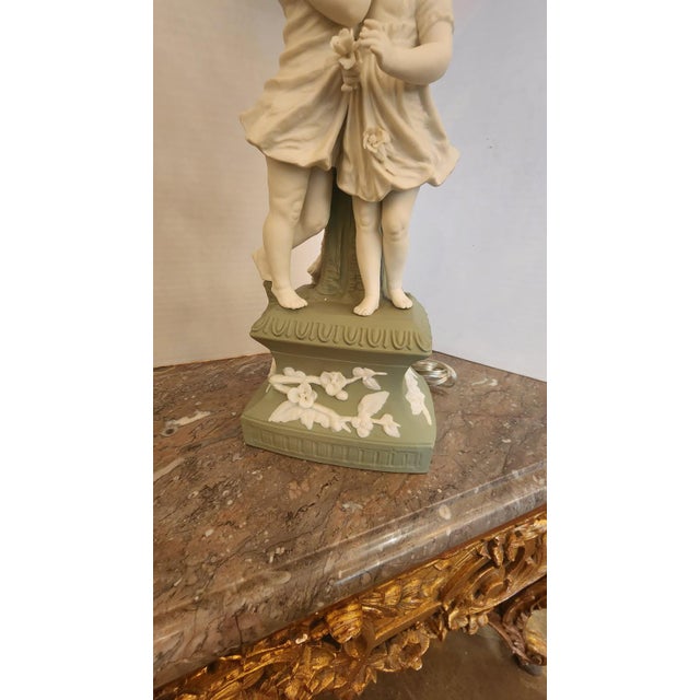 Pair of Early 20th Century Cameo Jasperware-Style Porcelain Lamps For Sale - Image 4 of 12