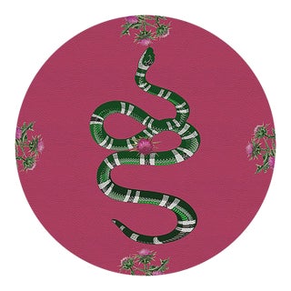 Thistle And Snake Pink Vegan Leather Round Pebble Placemat, Set of 4 For Sale