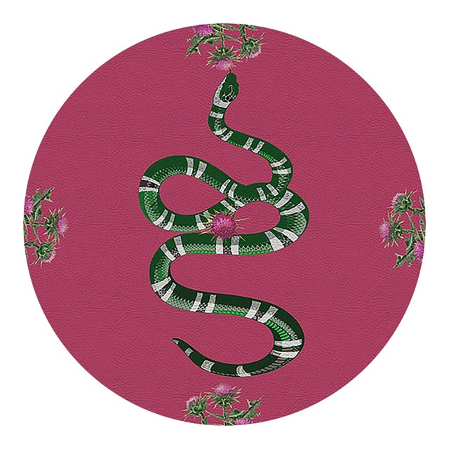 Thistle And Snake Pink Vegan Leather Round Pebble Placemat, Set of 4 For Sale