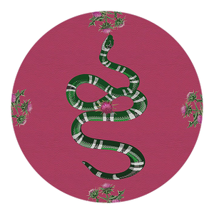 Thistle And Snake Pink Vegan Leather Round Pebble Placemat, Set of 4