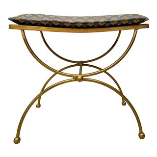 Hollywood Regency Style Metal X - Base Footstool For Sale