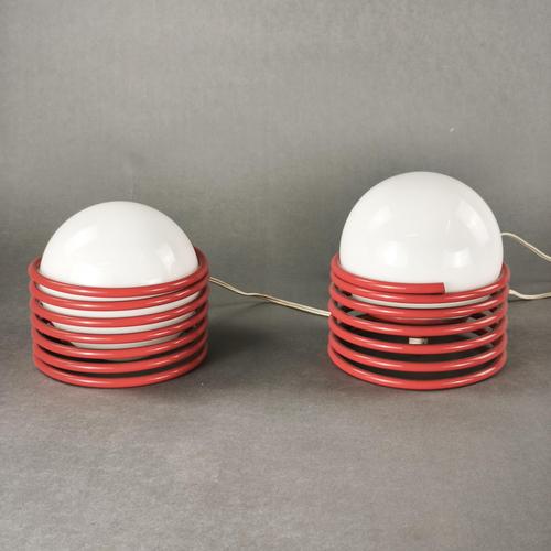 Metal Red Spring-Loaded Table Lamps, 1970s, Set of 2 For Sale - Image 7 of 10