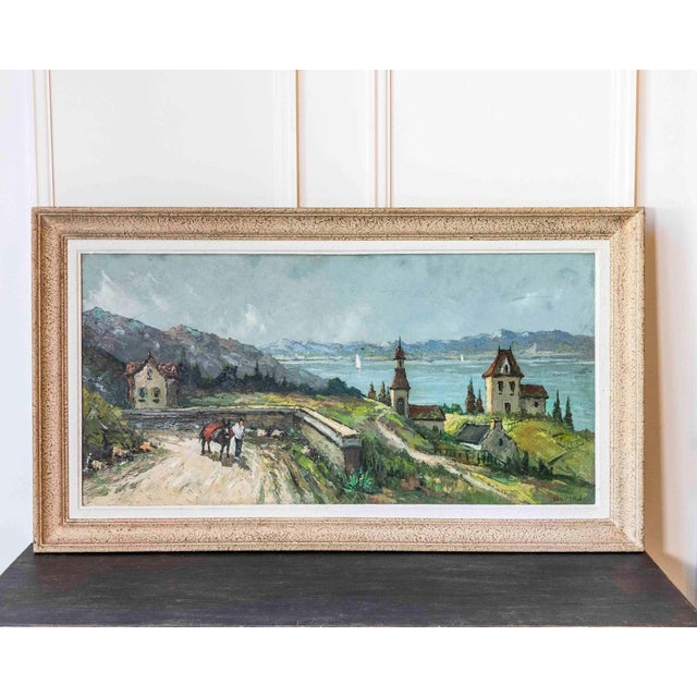 Mid-Century Modern Stevens, Southern European Lakeside Landscape, Oil on Canvas, Mid-20th Century For Sale - Image 3 of 10
