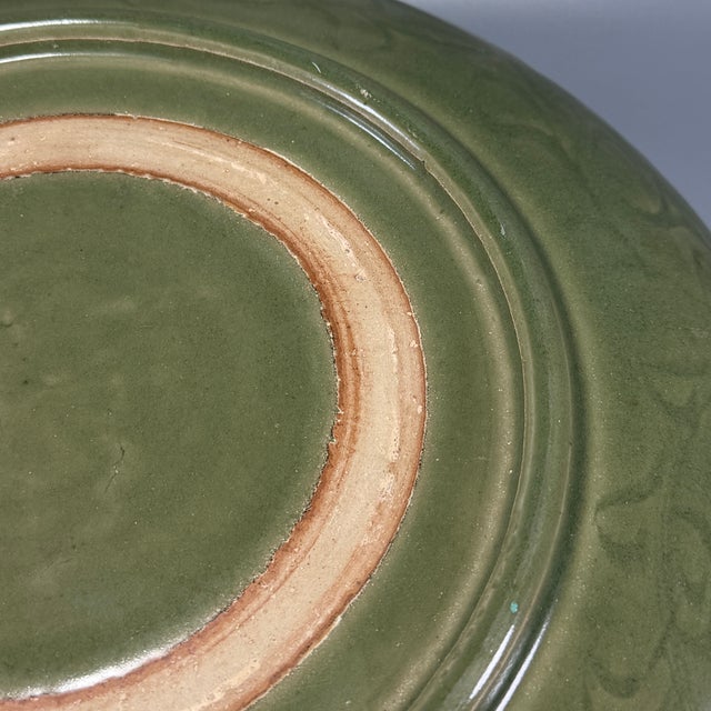 Chinese Celadon Large Decorative Plate, Collectible Carved Motif Platter For Sale - Image 4 of 7