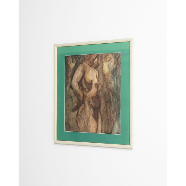 Mid 20th Century France Impressionist Teal Wood Painting For Sale - Image 13 of 15