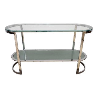 Late 20th Century Contemporary Modern Glass & Curved Chrome Console Table For Sale