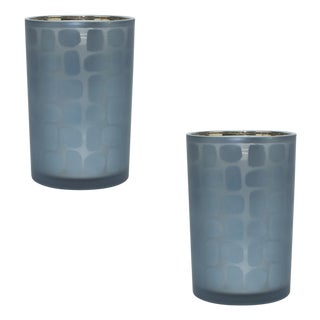 Navy Frosted Glass Candle Holder (Set of 2) For Sale