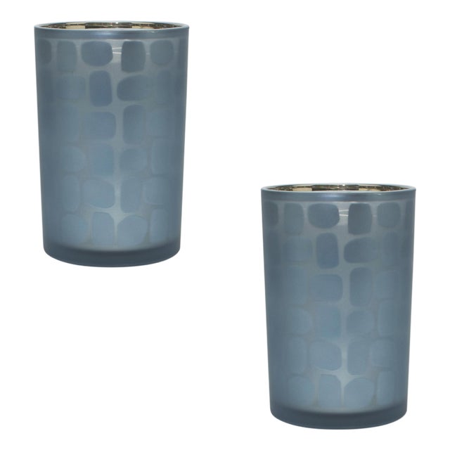 Navy Frosted Glass Candle Holder (Set of 2) For Sale