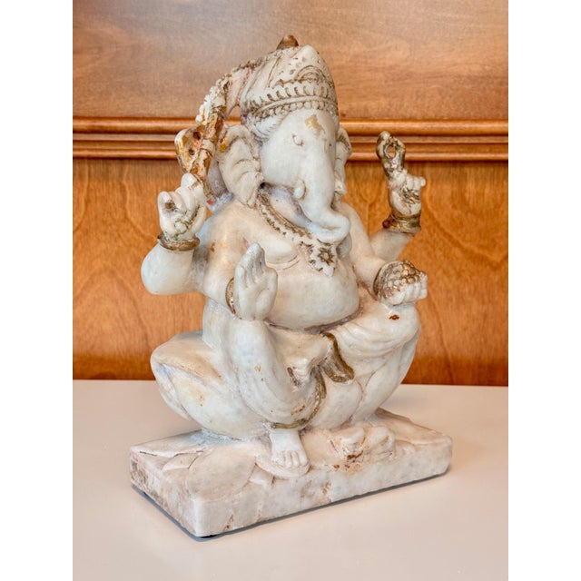 19th Century Indian Antique Carved Marble Ganesh Statue For Sale - Image 5 of 16