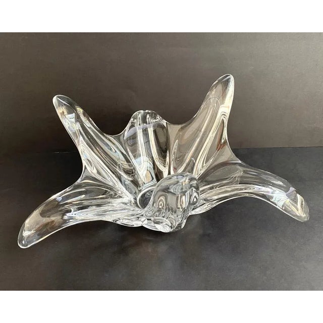 Large French Floral Crystal Glass Shell Bowl by Art Vannes, France, 1960s For Sale - Image 4 of 7