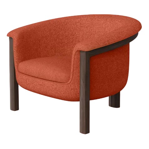 Modern Agnes Armchair in Walnut and Salmon Wool Fabric by Javier Gomez For Sale
