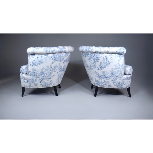 1920s Swedish Art Deco Barrel Bergere Chairs, 1920's French Toile For Sale - Image 5 of 15