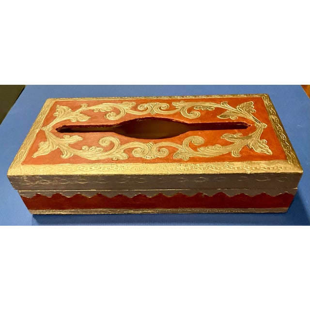 Elegant Vintage Embossed Gilt-Wood Decorative Tissue Box. Hinged on one side the solid wood box folds open to fill with...