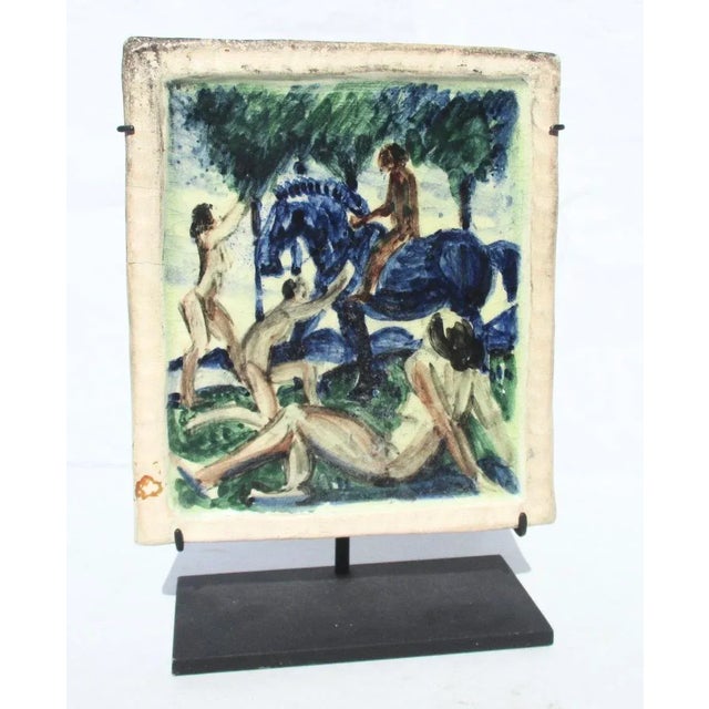 Ceramic Mid-Century Ceramic Tile Artwork Mounted on Museum Stand For Sale - Image 7 of 7