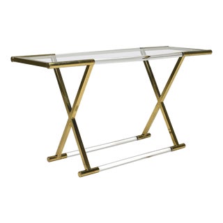 Hollywood Regency Acrylic Glass and Brass Console Table by Charles Hollis Jones, 1980s For Sale