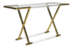 Hollywood Regency Acrylic Glass and Brass Console Table by Charles Hollis Jones, 1980s