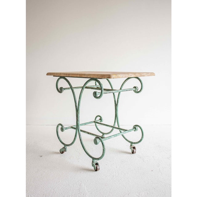 19th Century 19th C French Cast Iron & Travertine Patisserie Table, With Brass Accents For Sale - Image 5 of 7