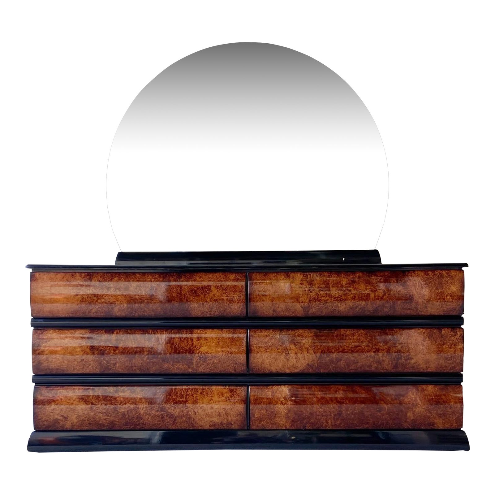Postmodern Millennium Burl and Black Lacquer Dresser With Mirror by