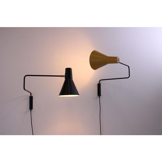 Black and Yellow 7101 Paperclip Elbow Sconces by J. J. M. Hoogervorst for Anvia, 1950s, Set of 2 For Sale - Image 16 of 18
