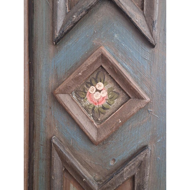 Small Antique Blue Hand-Painted Alpine Wardrobe, 1810s For Sale - Image 10 of 14