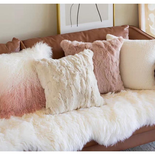 Plush Faux Rabbit Fur Pillow, 18-Inch Square, Single For Sale - Image 4 of 6