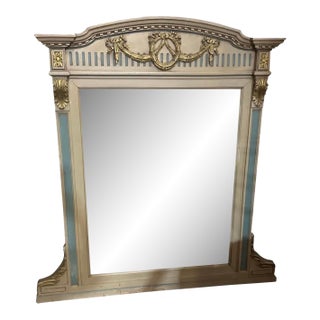 Large Vintage Table Mirror With Blue and Gold Accents For Sale