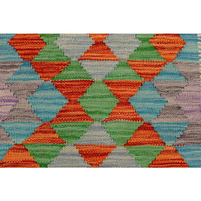 Tribal Turkish Kilim Beige Blue Hand-Woven Wool Rug For Sale - Image 4 of 9