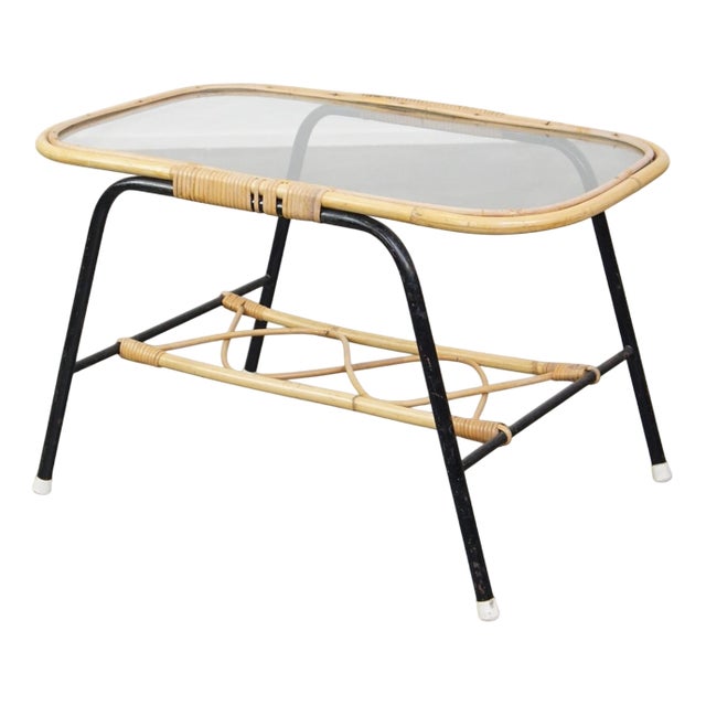 Vintage Rattan Coffee Table with Glass Table Top, 1960s For Sale
