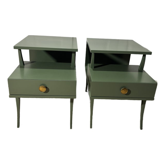 1960s Pair of MCM Two Tiered Side Table With Drawer For Sale