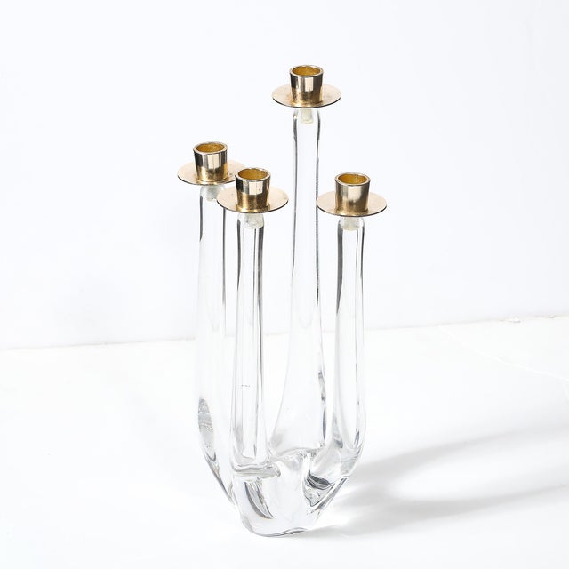 Mid-Century Crystal & Brass Amorphic Four Arm Candelabra Signed Schneider For Sale In New York - Image 6 of 10