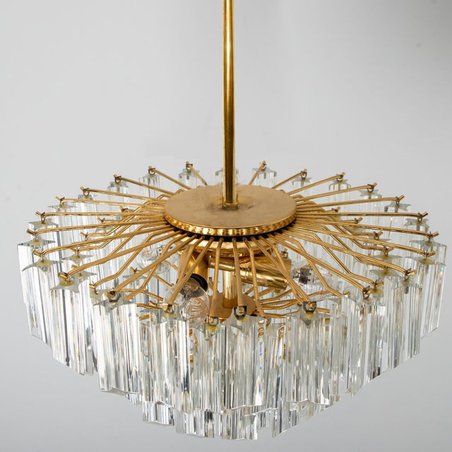 Venini Style Clear Gold Glass Messing Chandelier, 1970 For Sale - Image 8 of 14