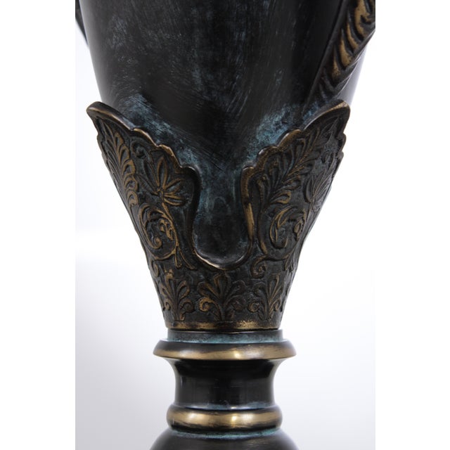 1980s Neoclassical Decorative Bronze Urn With Figural Side Mounts For Sale - Image 11 of 11