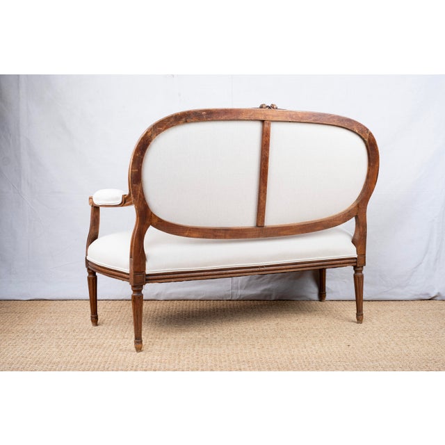 White Antique French Upholstered Settee For Sale - Image 8 of 9