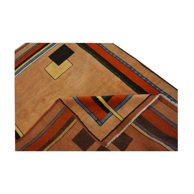 21st Century Turkish Konya Wool 5x6 Tan, Red & Blue Handmade Area Rug #9900675 For Sale - Image 4 of 4
