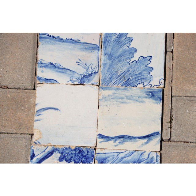 18th Century Antique 18th Century Portuguese Scenic Tiles With Rolling Hills & Botanical Details, Set of 8 For Sale - Image 5 of 10
