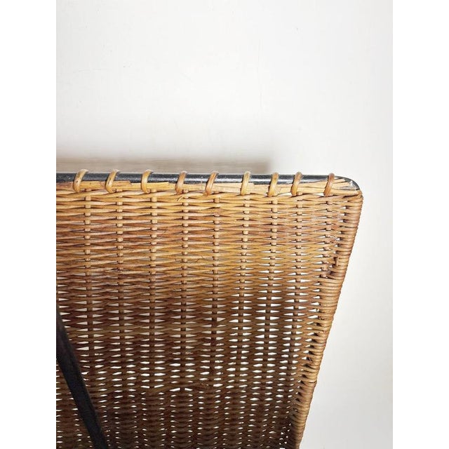 Black Rattan, Metal and Brass Magazine Rack, France, 1950s For Sale - Image 8 of 10