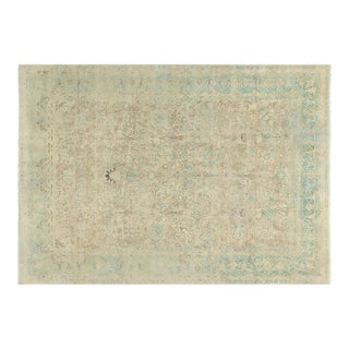 Antique Persian Tabriz Green, Beige, Brown Handmade Wool Rug For Sale