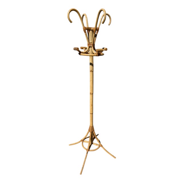 Vintage Rattan Coat Rack, 1960s For Sale